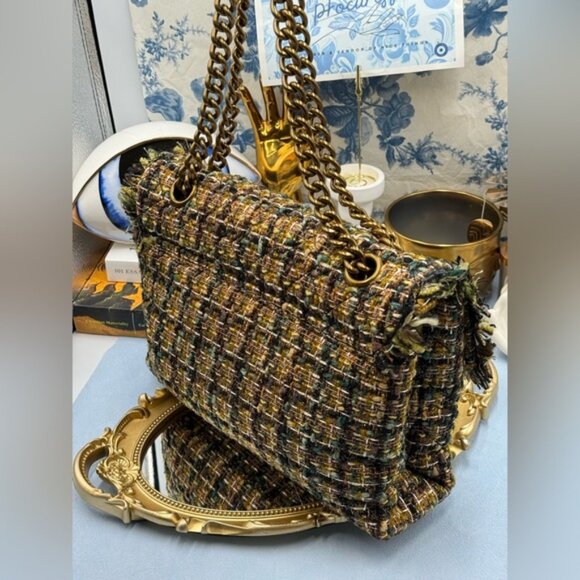 🆕 KURT GEIGER LONDON 🧿 NWOT Large Kensington X Tweed Shoulder Bag, Black Brown - Picture 4 of 16